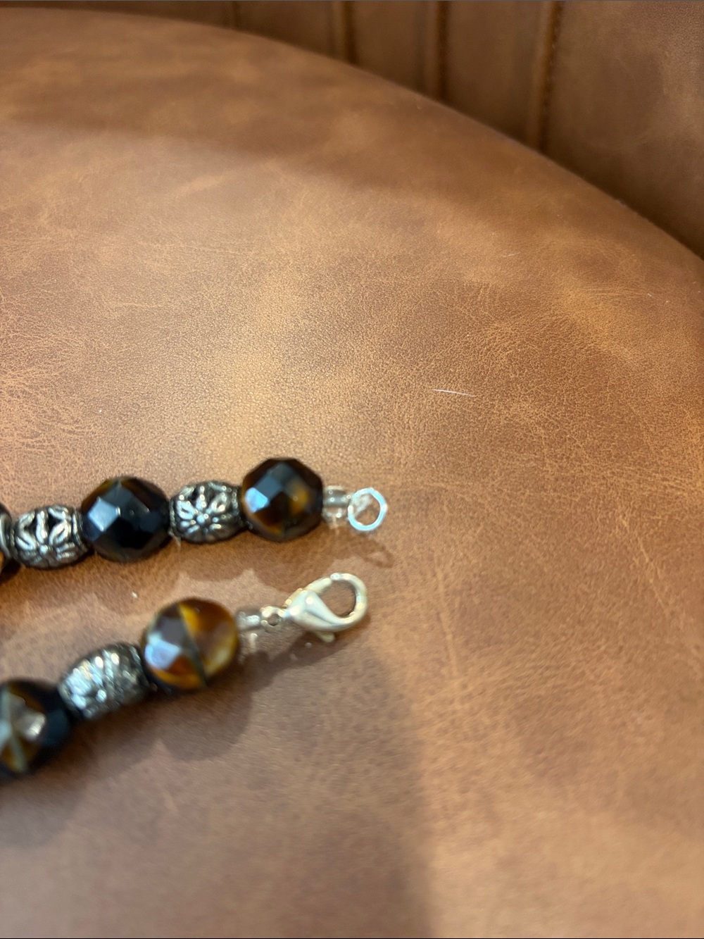 Vintage Beaded Necklace Textured Floral Witchy Boho Whimsigoth Tigers Eye - Picture 7 of 9